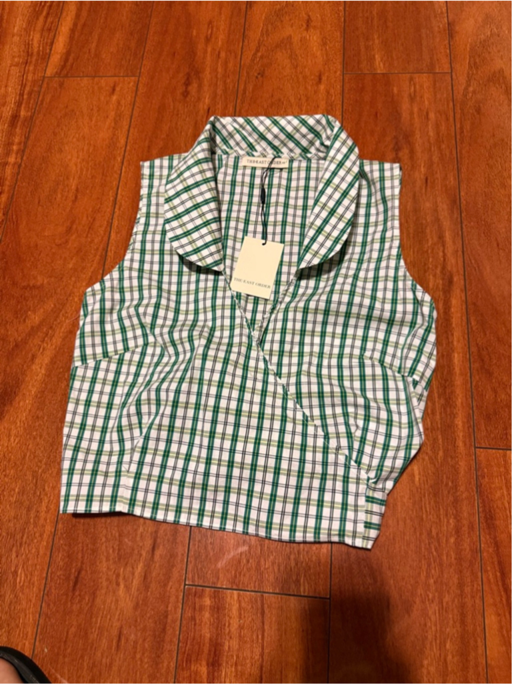 Women's THE EAST ORDER Green White Plaid Gaia Crop Top XS